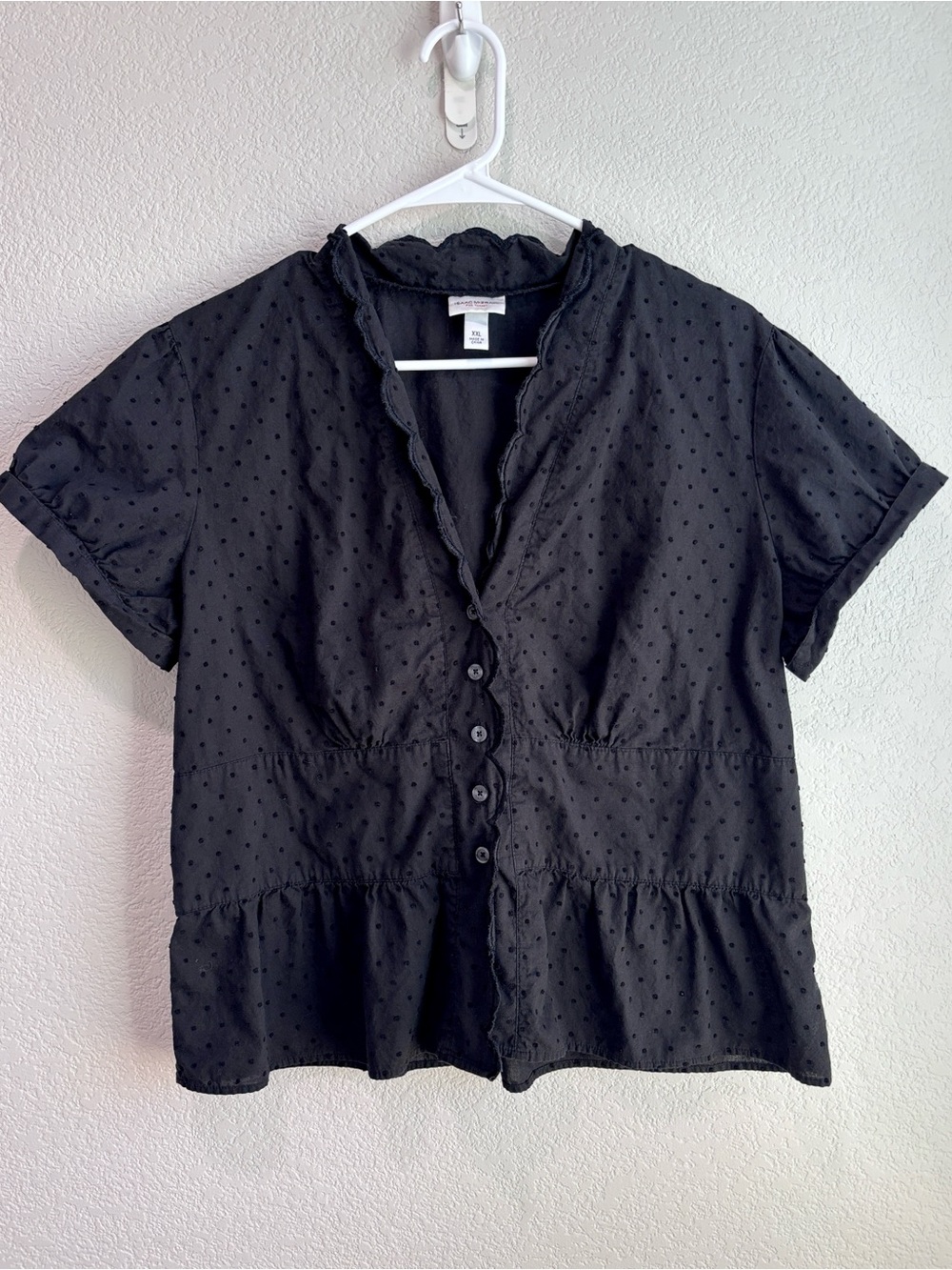 Isaac Mizrahi Textured Button Down Short Sleeve Shirt Black XXL
